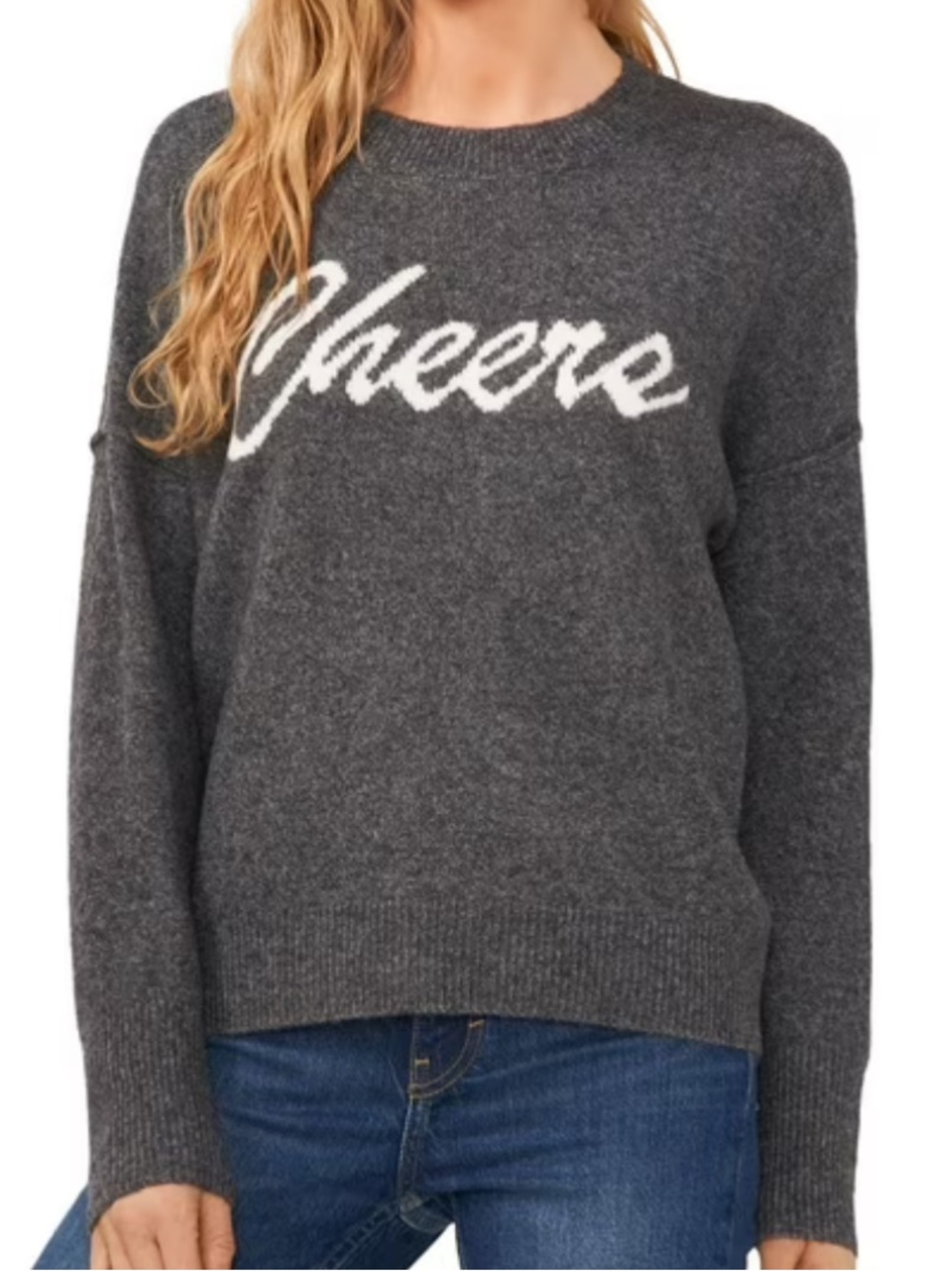 NWT VINCE CAMUTO Heather Gray Cheers Crew Neck Long Sleeve Sweater Size Large